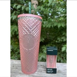 Starbucks Peach Pearl Jeweled Cold Cup 24 oz. Tumbler + Keychain Ornament
